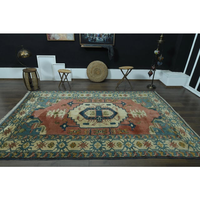 Traditional 1970s Vintage Turkish Oushak Handmade Wool Cotton Orange Area Rug For Sale - Image 3 of 11