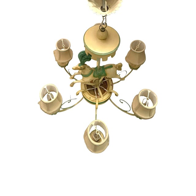 Wood Mid 20 Century Chandelier Carousel Horse 6 Arms Light Fixture Vintage French Whimsical Decor For Sale - Image 7 of 8