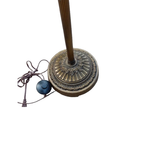 1980s 2 Art Nouveau Style Floor Lamps With Tiffany Lamp Shades With Crystal Tassels For Sale - Image 4 of 5