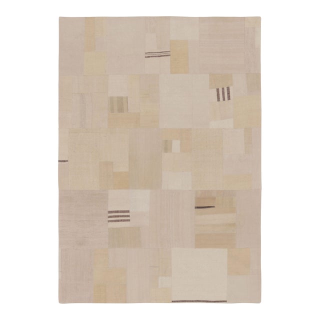 Vintage Turkish Patchwork Rug in Beige & Pastel Geometric Design - Rug & Kilim For Sale