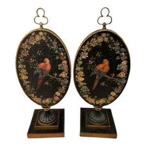 Vintage Maitland-Smith Mantle Garniture Plaque With Bird Parrot - a Pair