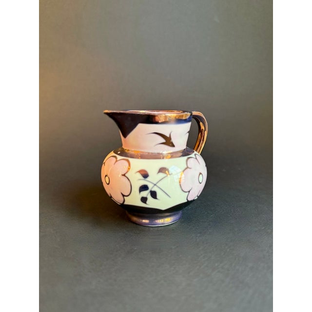 Vintage Lancaster and Sandland Englishware miniature creamer pitcher with pink flowers and Copper lustre accents. In...