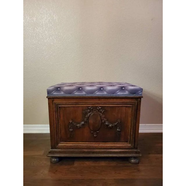 Antique French Oak Coffer Blanket Chest Storage Bench With Modern Trompe L’oeil Faux Cushioned Seat For Sale - Image 10 of 12