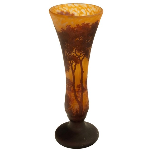 Large Antique French Art Nouveau Daum Nancy Cameo Tree Landscape Glass Vase 1900 For Sale - Image 13 of 18