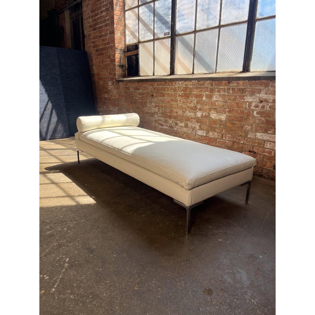B&B Italia daybed designed by Antonio Citterio, upholstered in pristine white leather with a polished chrome base, made in...