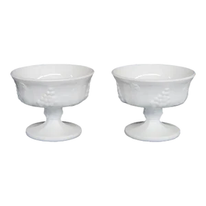 Indiana Colony Harvest White Milk Glass Compotes Dessert Cups Bowls a Pair