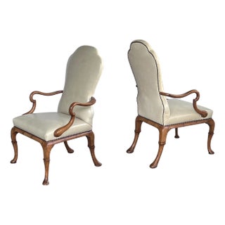 Pair English Queen Anne Style Carved Walnut Shepherd's Crook Armchairs For Sale