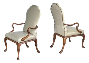 Pair English Queen Anne Style Carved Walnut Shepherd's Crook Armchairs