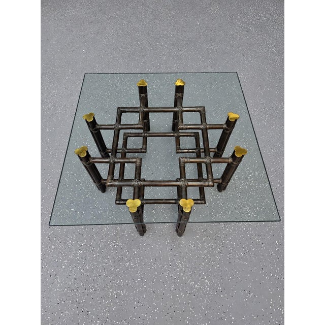 Mid-Century Modern 1970’s McGuire Turned Hardwood Brass Glass Cocktail/Coffee Table, Model 66s For Sale - Image 3 of 8