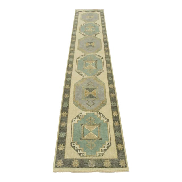 Anatolia Runner 2’11” X 14’2” Ivory Wool Tribal Hand-Knotted Oriental Rug For Sale