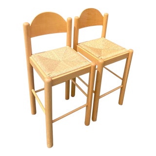 Vintage Boho Chic Rush Seat Barstools After Lowenstein For Sale