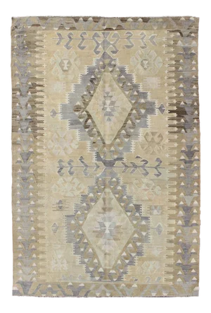 Vintage Tribal Kilim With Geometric Design in Taupe, Honey, Lavender, Gray & Tan
