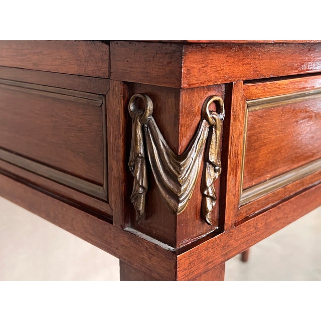 French Empire Style Mahogany Bronze Mounted Writing Desk, Leather Top Circa 1940 For Sale - Image 10 of 12