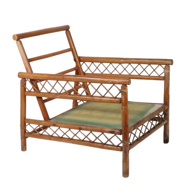 Pair mid century bamboo lounge chairs, both are structurally sound and sturdy, both show cosmetic wear to their finish -...