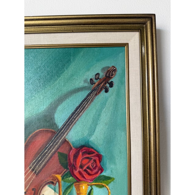 Red 1960's Mid-Century G. Koloff Violin & Rose Still Life Painting – Framed For Sale - Image 8 of 12