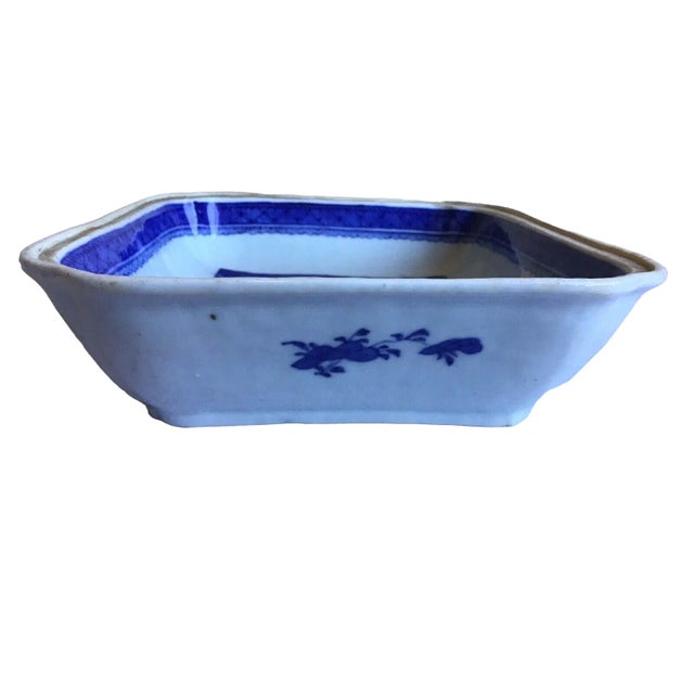 Antique 19th Century Chinese Blue White Canton Export Porcelain Vegetable Dish For Sale - Image 10 of 13