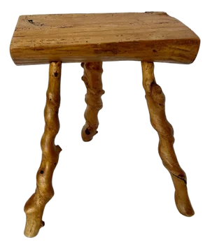 Mid-Century Brutalist Handcrafted French Twisted Splay Leg Fruit Wood Stool