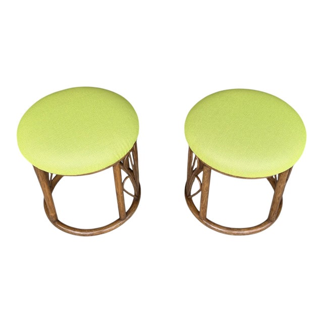 1960s Bamboo Ottomans With Lemon Upholstery- A Pair For Sale - Image 10 of 12