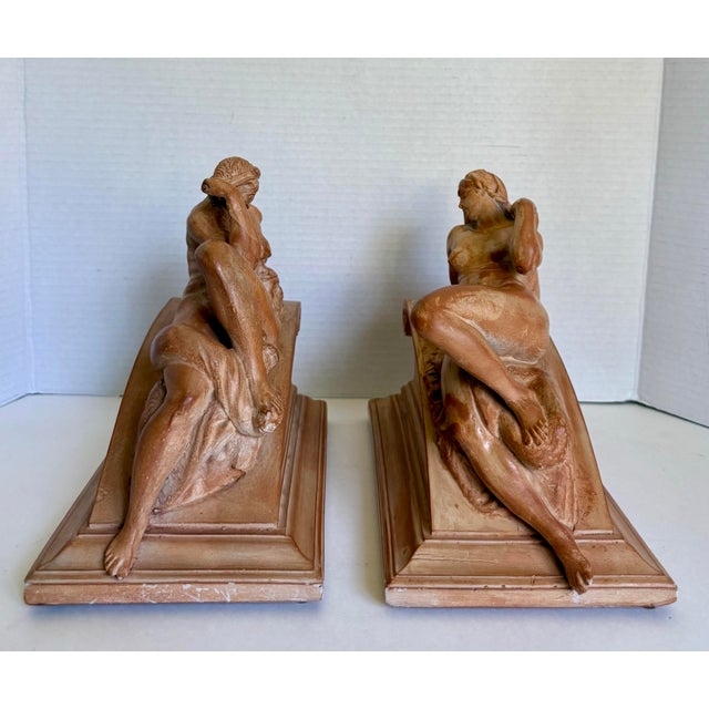 Sculpture Materials Pair of Vintage Italian Reclining Nude Figural Bookends in Terracotta Finish For Sale - Image 7 of 16