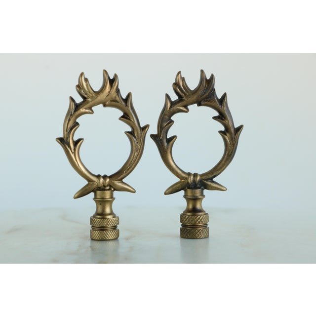 Neoclassical Bronze Tone Laurel Wreath Lamp Finials - A Matching Pair For Sale - Image 3 of 4