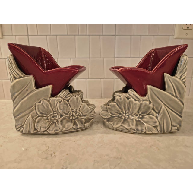 A unique set of McCoy, Art Deco Styling, Bookend Vases. Burgundy Gray Colorway. Treat yourself to this rare set of McCoy....