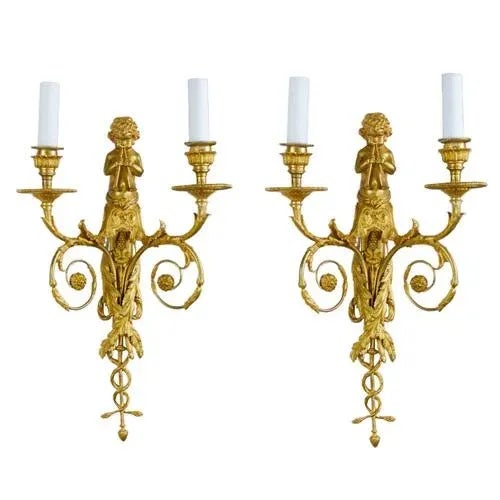 Metal French Gilt Bronze Sconces, Set of 2 For Sale - Image 7 of 7