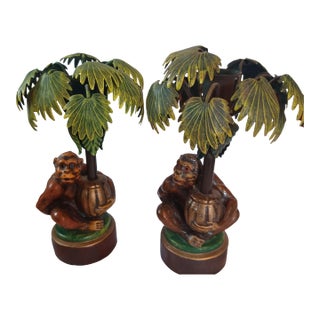 Petites Chores Monkey and Plam Trees a Pair For Sale