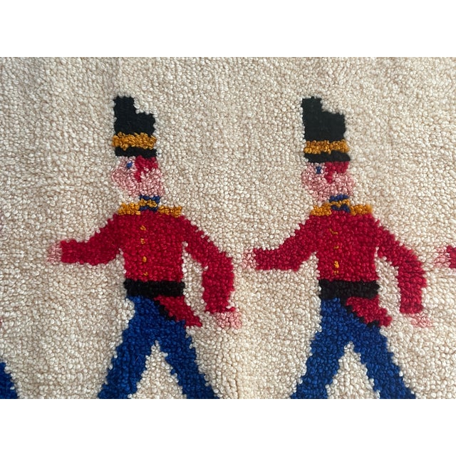 Cream MCM Scandinavian Design Christmas 1970's Rya Style Latch Hook Rug Danish Soldiers For Sale - Image 8 of 10