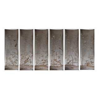 36" * H108"/Panel, Luxury Hand-Painted Chinoiserie Wallpaper on Champagne Silver Gilded Paper For Sale