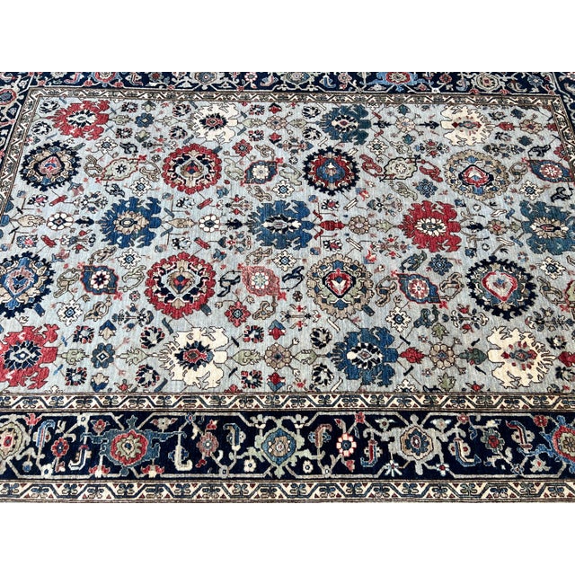 Serapi Floral Modern Style Wool Rug With Ivory & Navy Blue Field 6x9 For Sale - Image 6 of 12