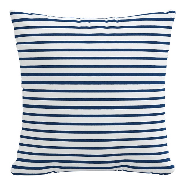 22" Indoor/Outdoor Pillow in Navy Nautical Stripe For Sale