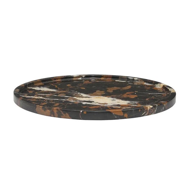 Traditional Black & Gold Marble 16" Round Tray For Sale - Image 3 of 3