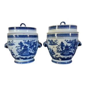 Antique Early 19th Century Chinese Export Porcelain Blue & White Fruit Coolers or Cachepots Circa 1800 for the American Federal Market - A Pair