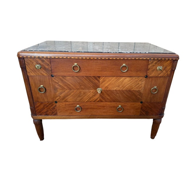 Art Deco Chest of Drawers in Walnut and Black Marble, 1960s For Sale
