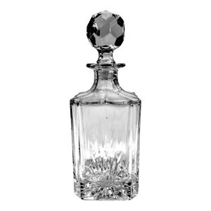 Vintage Square Body Cut Lead Crystal Decanter - Faceted Stopper