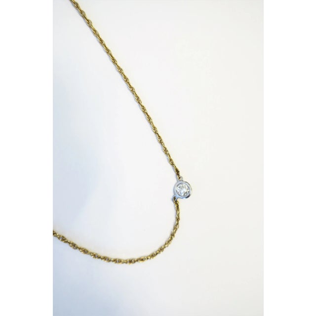 Metal Antique Old European Cut Diamond Necklace, Five Bezel-Set Diamonds, 14k Gold Chain For Sale - Image 7 of 12