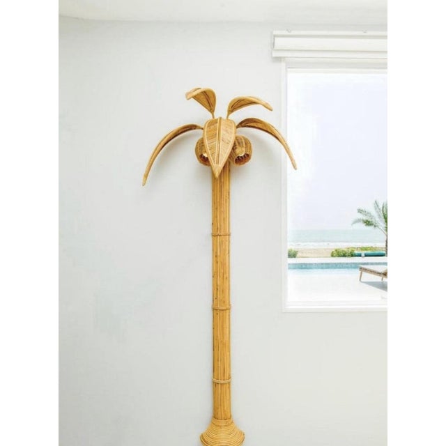 Large Rattan Palm Tree Sconces, 1980s, Set of 2 For Sale - Image 6 of 7