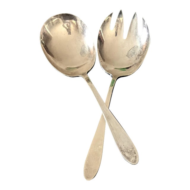 Vintage Reed & Barton Epicure Silverplate Serving Utensils Fork & Spoon Set For Sale