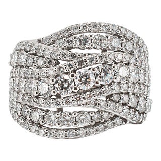 Ladies 10k White Gold 5.25ct Lab Grown Diamond Multi-Row Criss-Cross Band Ring, Size 10 For Sale