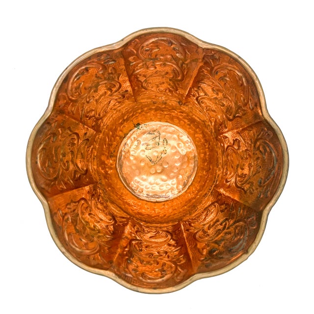 Vintage Embossed Copper Planter / Cachepot With Lion Head Ring Handles & Paw Feet - English / French Country / Rustic European For Sale - Image 10 of 13