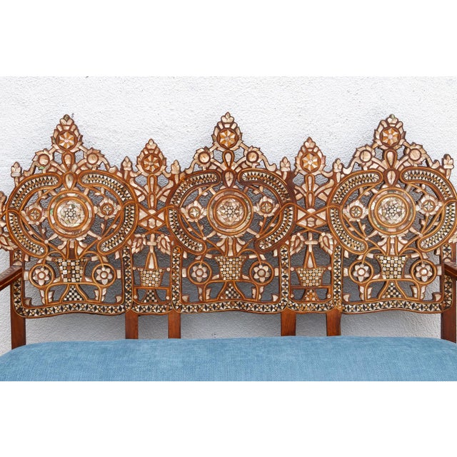 Rare Damascus Mother of Pearl Inlay Bench For Sale In Los Angeles - Image 6 of 15