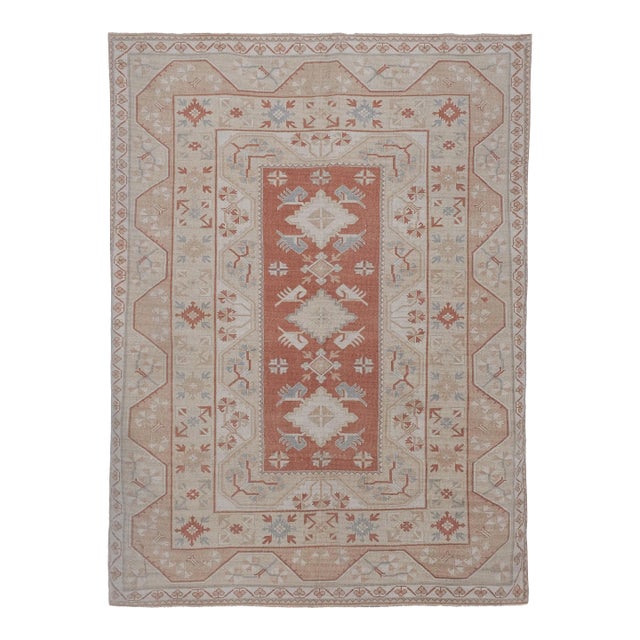 Vintage Turkish Rug From Milas, Traditional Beige Rugs 6'6'' X 8'7'' For Sale