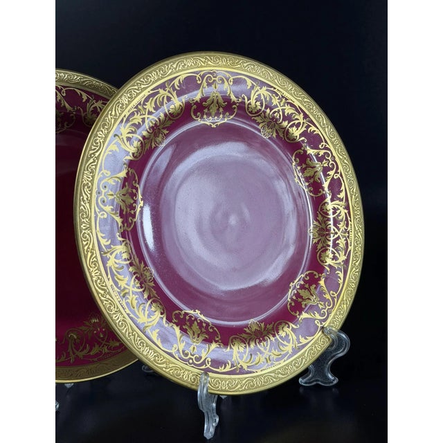 Red French Crimson & Gilt Porcelain Cabinet Plates from WG Co Limoges, 1890s, Set of 2 For Sale - Image 8 of 17