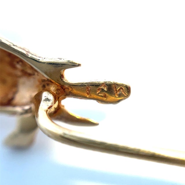 Modern Mid 20th Century 14k Gold Owl Stickpin With Green Gemstone Eyes For Sale - Image 3 of 5