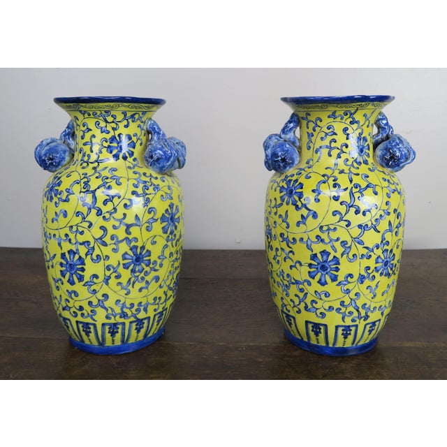 Blue and Yellow Glazed Chinese Vases, Pair Chairish