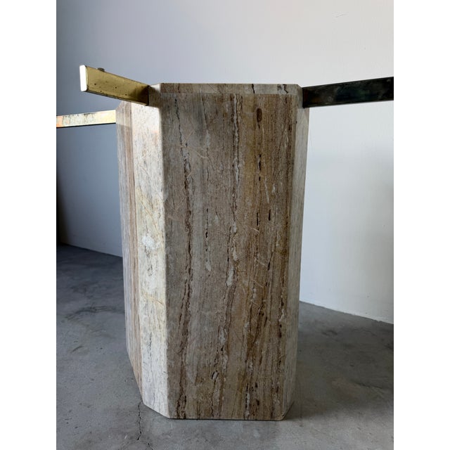 1980s Vintage Italian Postmodern Geometric Marble & Brass Dining Table Base For Sale - Image 4 of 17