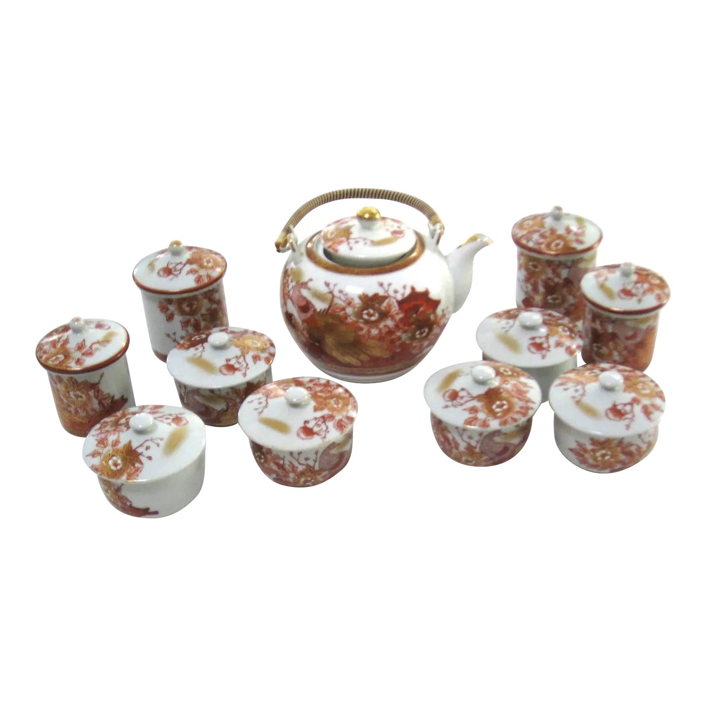 1950s Kutani Yaki Japanese Tea Set Red Peacock & Peonies Teapot With ...