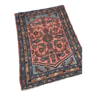 Antique Hamadan Rug Coral-Pink & Sky Blue Water Garden Rug 2.7 x 3.4 For Sale