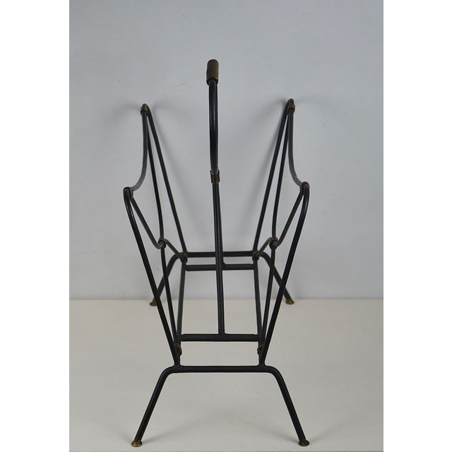 French Modernist Black Metal Magazine Rack attributed to Jacques Adnet, 1950s For Sale - Image 9 of 14