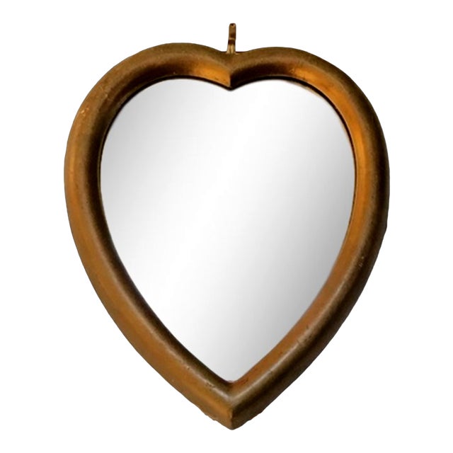 Vintage Italian Hand Carved Gilded Wood Heart Accent Wall Mirror